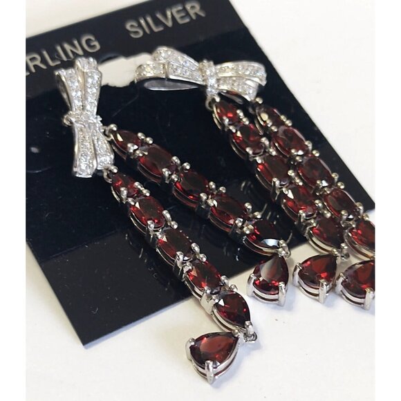 Women's Sterling Silver Stud Earrings Mozambique Garnet with Cubic Zirconia NEW - Picture 3 of 11